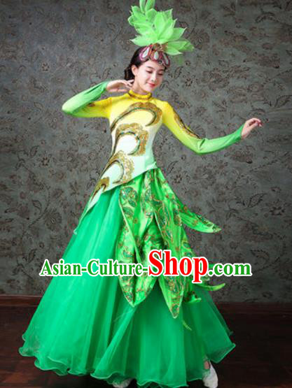 Chinese Traditional Spring Festival Gala Dance Costume Opening Dance Modern Dance Green Dress for Women