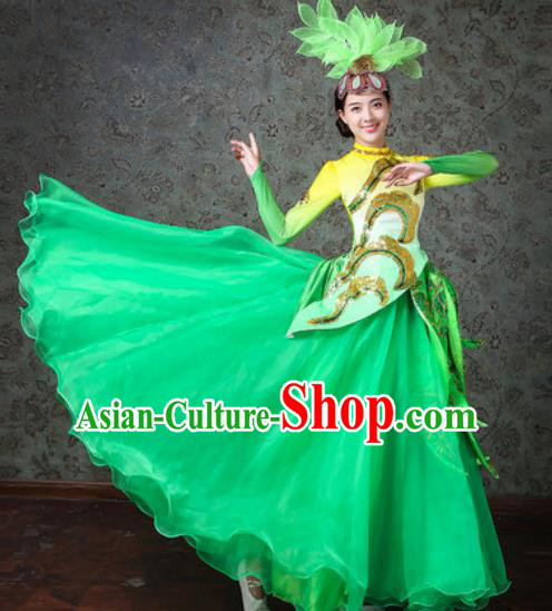 Chinese Traditional Spring Festival Gala Dance Costume Opening Dance Modern Dance Green Dress for Women