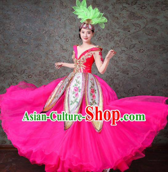 Chinese Traditional Spring Festival Gala Dance Costume Opening Dance Modern Dance Rosy Veil Dress for Women