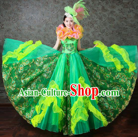 Chinese Traditional Spring Festival Gala Dance Costume Opening Dance Modern Dance Green Veil Dress for Women