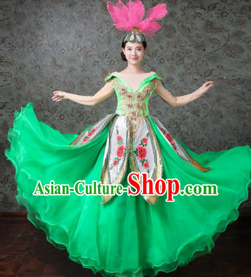 Chinese Traditional Spring Festival Gala Dance Costume Opening Dance Modern Dance Green Bubble Dress for Women