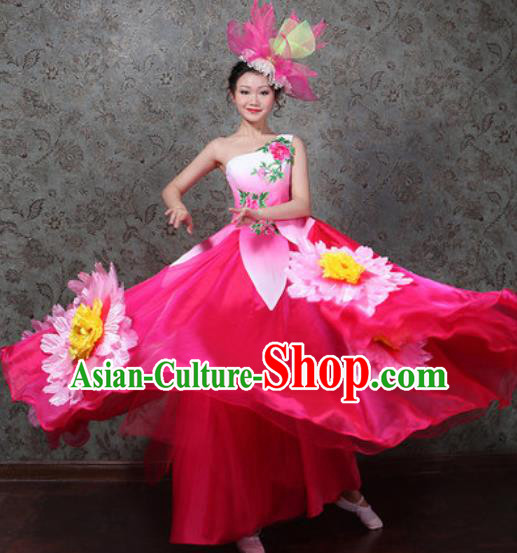 Chinese Traditional Spring Festival Gala Dance Costume Opening Dance Modern Dance Rosy Bubble Dress for Women