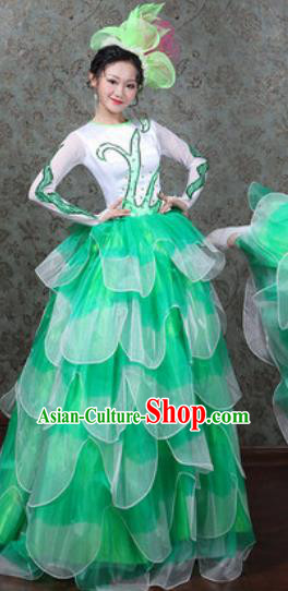 Chinese Traditional Spring Festival Gala Dance Costume Opening Dance Stage Performance Green Dress for Women