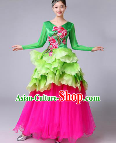 Chinese Traditional Spring Festival Gala Dance Costume Peony Dance Stage Performance Rosy Dress for Women