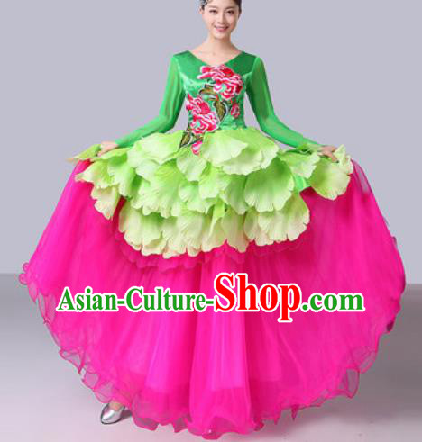 Chinese Traditional Spring Festival Gala Dance Costume Peony Dance Stage Performance Rosy Dress for Women