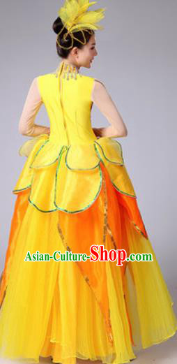 Chinese Traditional Spring Festival Gala Dance Costume Peony Dance Stage Performance Yellow Dress for Women