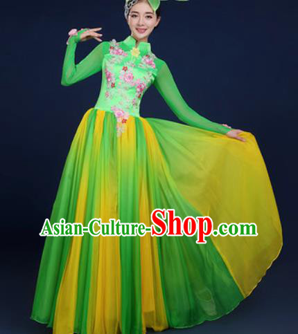 Chinese Traditional Classical Dance Costume Umbrella Dance Stage Performance Green Dress for Women