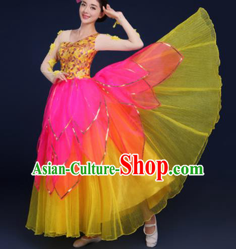 Chinese Traditional Peony Dance Stage Performance Yellow Dress Spring Festival Gala Dance Costume for Women