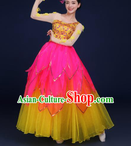 Chinese Traditional Peony Dance Stage Performance Yellow Dress Spring Festival Gala Dance Costume for Women