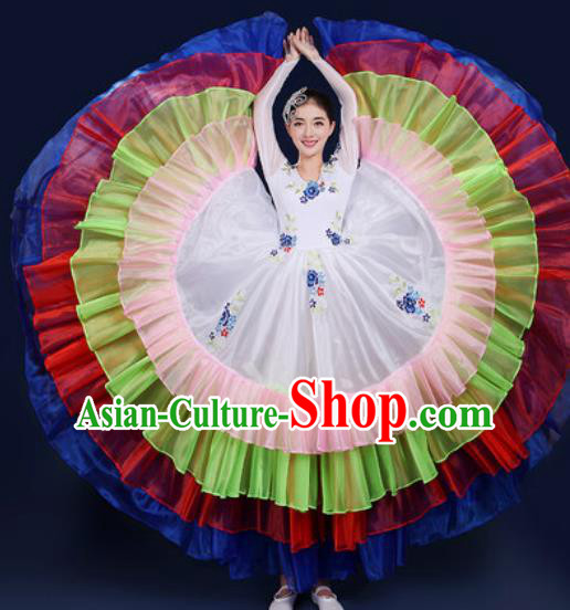 Chinese Traditional Peony Dance Stage Performance White Dress Spring Festival Gala Dance Costume for Women