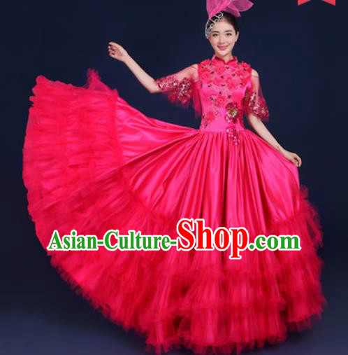 Chinese Traditional Peony Dance Stage Performance Rosy Veil Dress Spring Festival Gala Dance Costume for Women