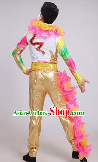 Chinese Traditional Drum Dance Golden Costume Folk Dance Stage Performance Clothing for Men