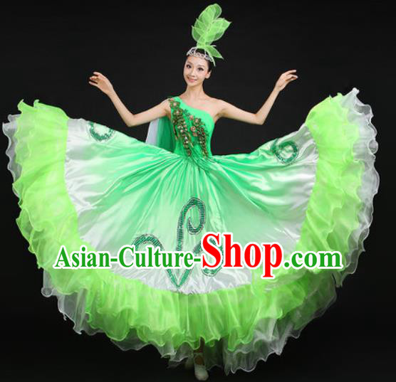 Chinese Traditional Opening Dance Green Dress Spring Festival Gala Stage Performance Costume for Women