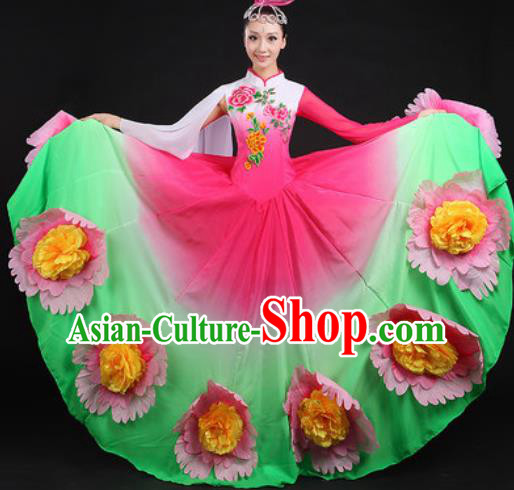 Chinese Traditional Classical Dance Green Dress Spring Festival Gala Stage Performance Costume for Women