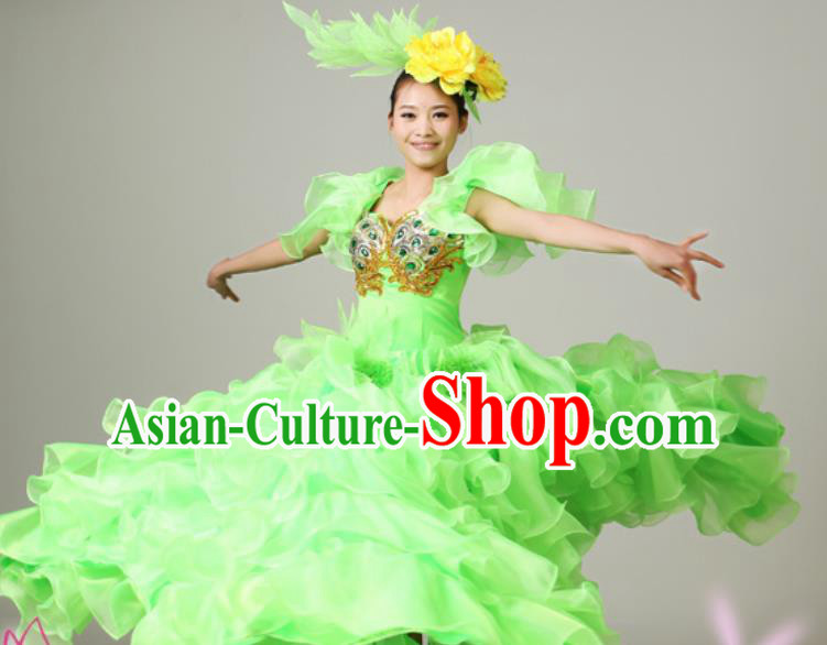 Chinese Traditional Opening Dance Green Bubble Dress Spring Festival Gala Stage Performance Costume for Women