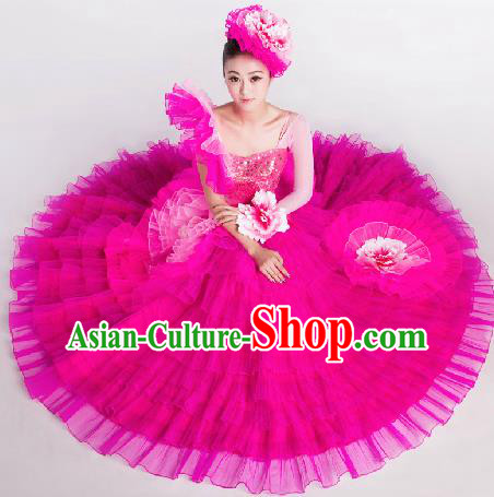 Top Grade Chorus Opening Dance Rosy Veil Dress Modern Dance Stage Performance Costume for Women