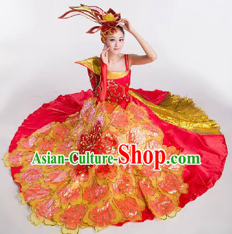 Top Grade Chorus Opening Dance Red Dress Modern Dance Stage Performance Costume for Women