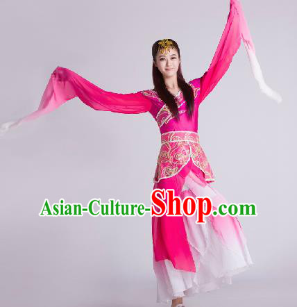 Chinese Traditional Classical Dance Rosy Costume Water Sleeve Dance Stage Performance Costume for Women