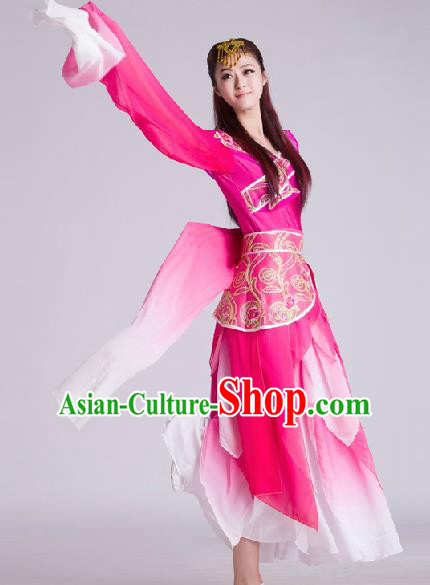 Chinese Traditional Classical Dance Rosy Costume Water Sleeve Dance Stage Performance Costume for Women
