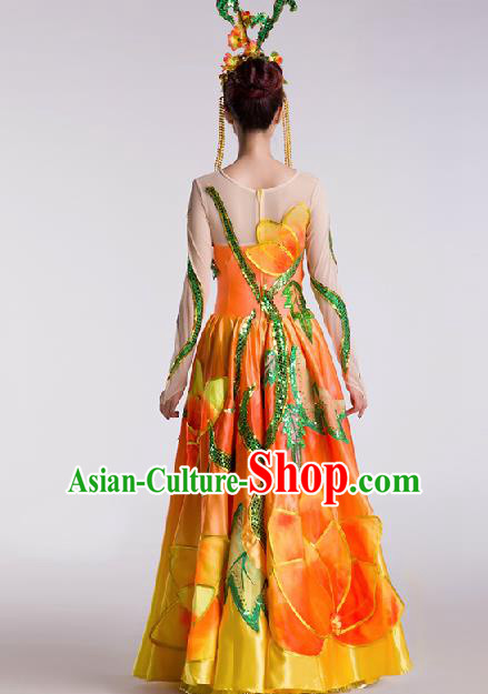 Chinese Traditional Classical Dance Orange Dress Folk Dance Stage Performance Clothing for Women