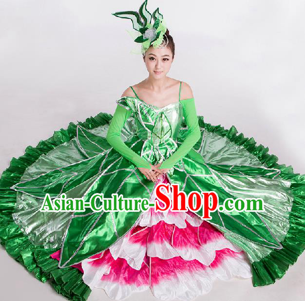 Top Grade Chorus Opening Dance Peony Dance Green Dress Modern Dance Stage Performance Costume for Women