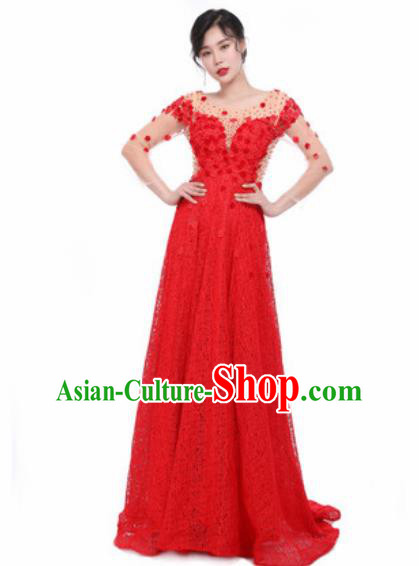 Top Grade Chorus Red Dress Opening Dance Stage Performance Costume for Women