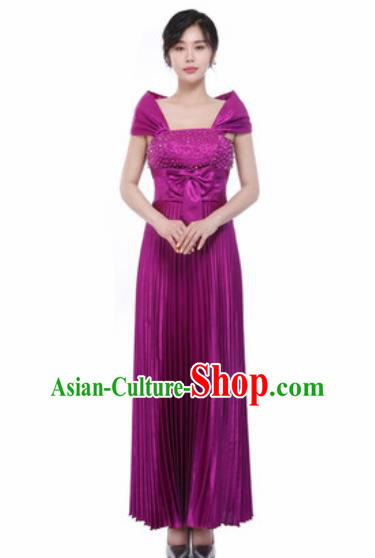 Top Grade Chorus Diamante Purple Dress Opening Dance Stage Performance Costume for Women