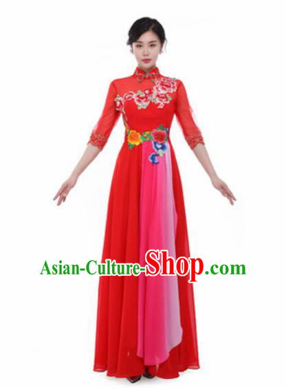 Chinese Traditional Classical Dance Costume Umbrella Dance Stage Performance Red Dress for Women