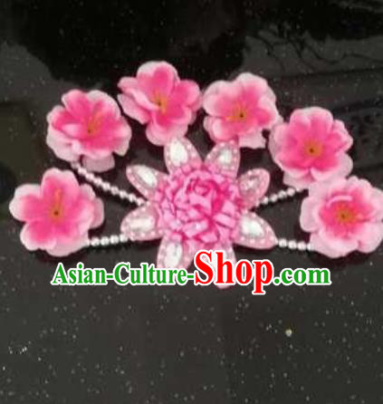 Chinese Traditional Classical Dance Hair Accessories Folk Dance Pink Flowers Hair Stick for Women