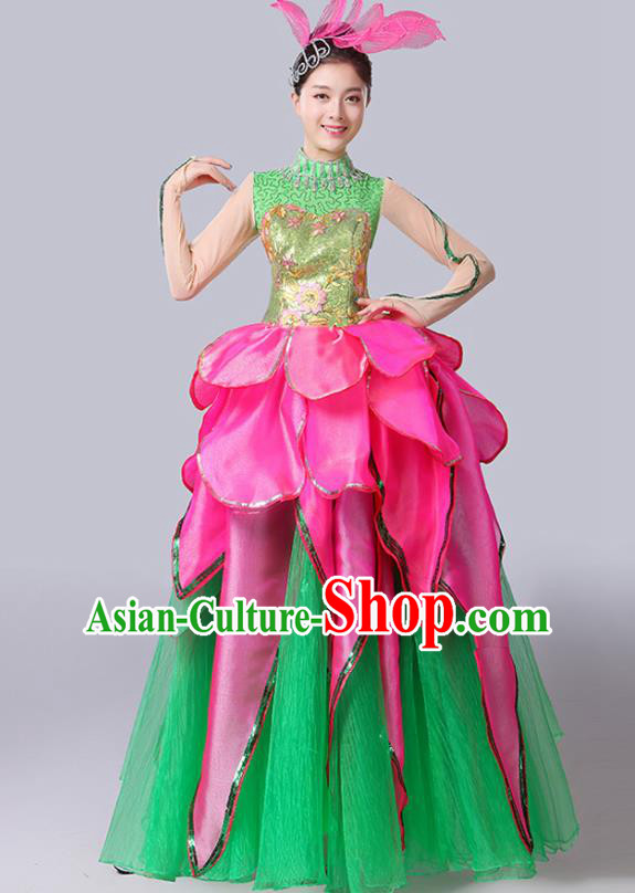 Chinese Traditional Spring Festival Gala Dance Costume Lotus Dance Stage Performance Green Dress for Women