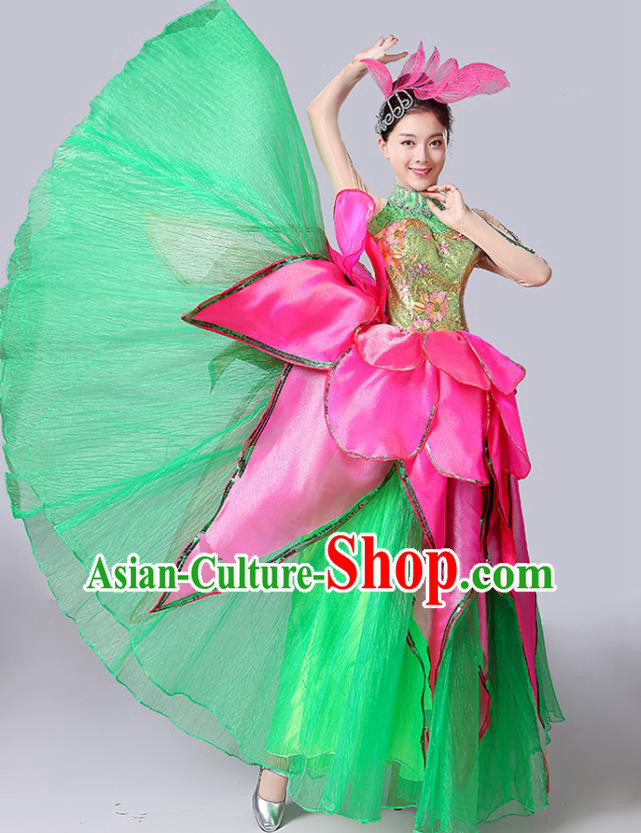 Chinese Traditional Spring Festival Gala Dance Costume Lotus Dance Stage Performance Green Dress for Women