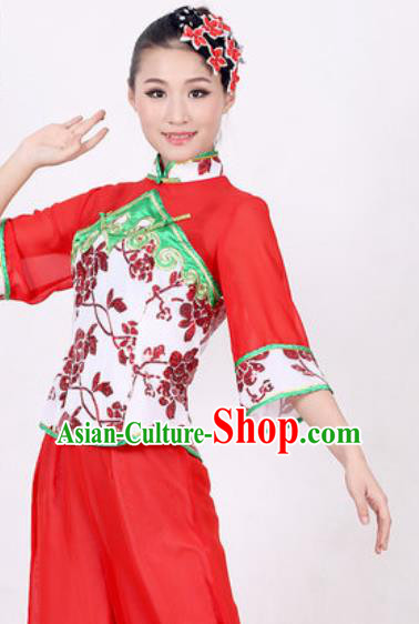 Chinese Traditional Folk Dance Costume Fan Dance Yangko Stage Performance Red Clothing for Women