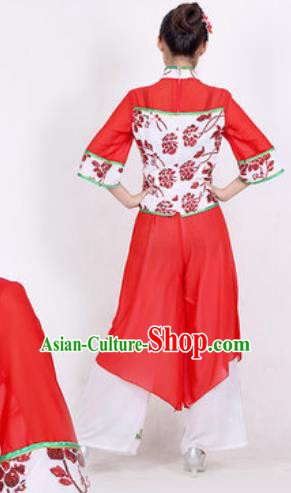Chinese Traditional Folk Dance Costume Fan Dance Yangko Stage Performance Red Clothing for Women