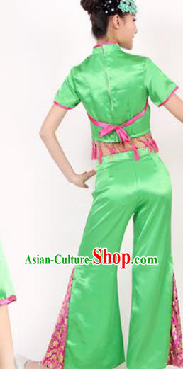Chinese Traditional Folk Dance Costume Drum Dance Yangko Stage Performance Green Clothing for Women