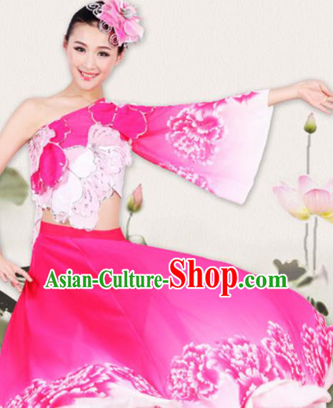 Chinese Traditional Classical Dance Costume Fan Dance Yangko Stage Performance Rosy Dress for Women