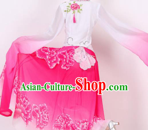 Chinese Traditional Classical Dance Costume Fan Dance Yangko Stage Performance Rosy Dress for Women