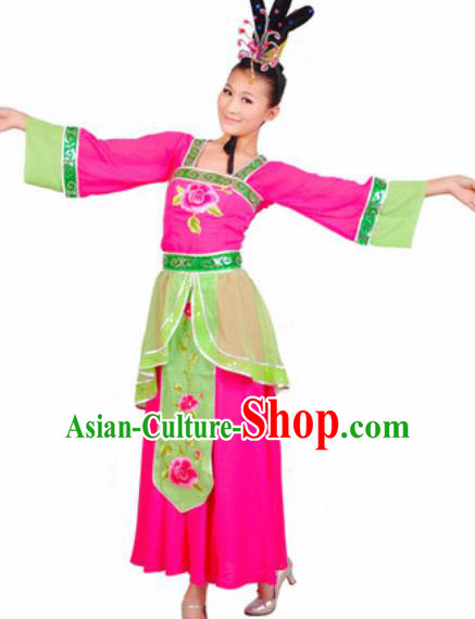 Chinese Traditional Classical Dance Costume Umbrella Dance Stage Performance Rosy Dress for Women