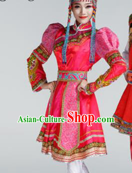 Chinese Traditional Ethnic Dance Costume Mongolian Dance Stage Performance Rosy Dress for Women