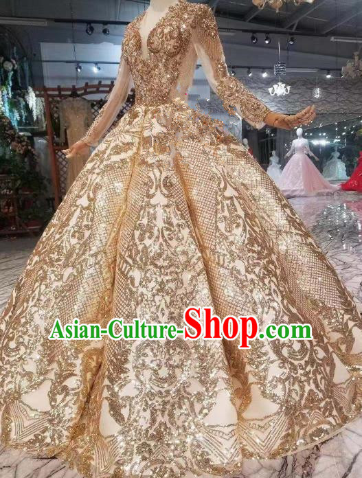 Chinese Traditional Chorus Opening Dance Golden Dress Modern Dance Stage Performance Costume for Women