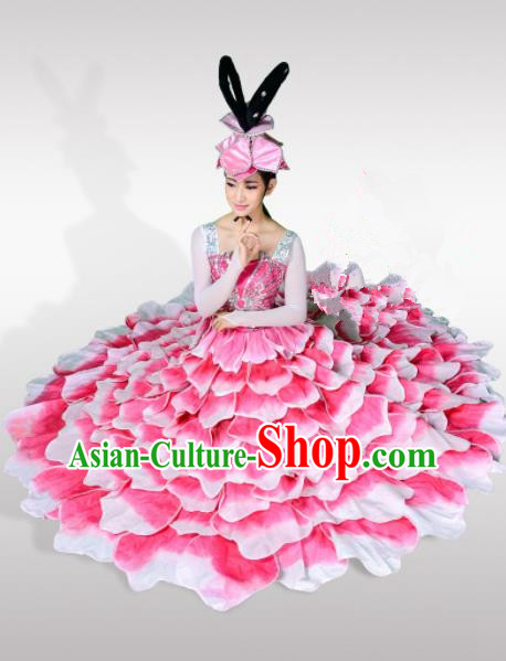 Top Grade Chorus Opening Dance Peony Dance Pink Dress Modern Dance Stage Performance Costume for Women