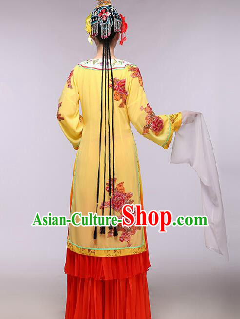 Chinese Traditional Beijing Opera Costume Classical Dance Stage Performance Yellow Dress for Women