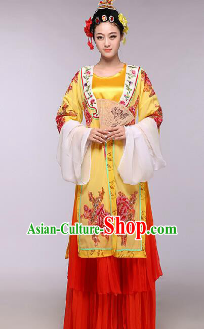 Chinese Traditional Beijing Opera Costume Classical Dance Stage Performance Yellow Dress for Women