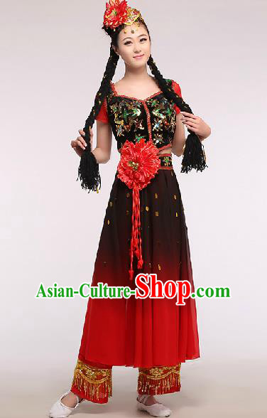Chinese Traditional Ethnic Dance Costume Uyghur Nationality Stage Performance Dress for Women