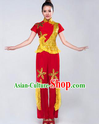 Chinese Traditional Fan Dance Costume Folk Dance Stage Performance Red Clothing for Women