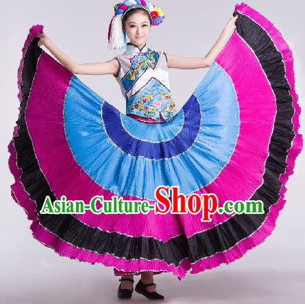 Chinese Traditional Ethnic Dance Costume Yi Nationality Dance Stage Performance Dress for Women