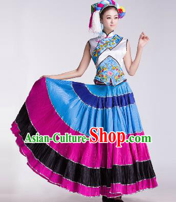 Chinese Traditional Ethnic Dance Costume Yi Nationality Dance Stage Performance Dress for Women