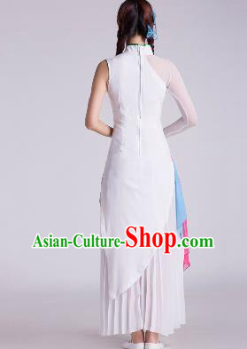 Chinese Traditional Umbrella Dance Costume Classical Dance Stage Performance White Clothing for Women