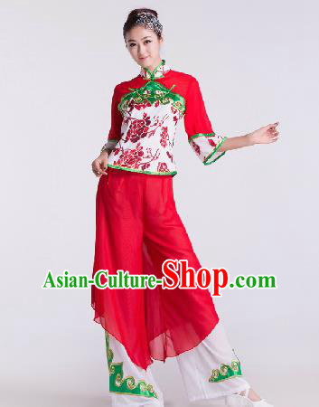 Chinese Traditional Umbrella Dance Rosy Costume Folk Dance Stage Performance Clothing for Women