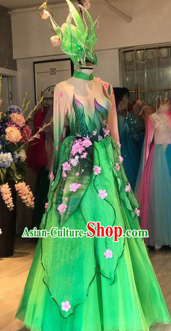 Chinese Traditional Spring Festival Gala Opening Dance Green Dress Modern Dance Stage Performance Costume for Women