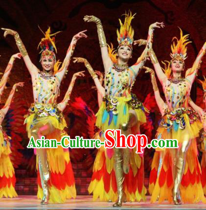 Chinese Traditional Ethnic Dance Costume Feather Dance Stage Performance Clothing for Women